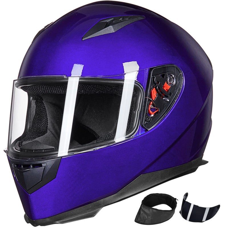 ILM Full Face Motorcycle Street Bike Helmet with Removable Winter Neck Scarf + 2 Visors DOT Model ILM-313 (M, Blue) - Image 1